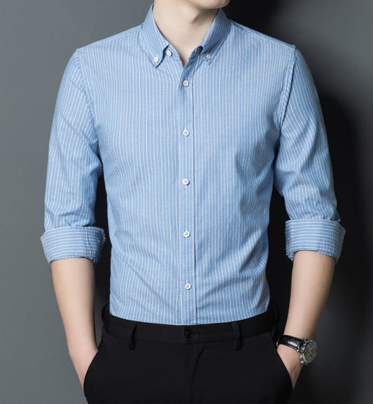 Men's Shirt – Slim Fit – Cotton – Long-Sleeved – Striped – Formal and Casual