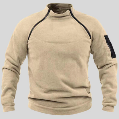 Men's Pullover – Fleece – Relaxed Fit – High Collar – Zipper Sleeve Pocket