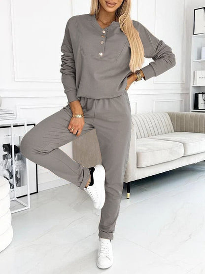 Women's Tracksuit – Relaxed Fit – Cotton Blend – Full Length – Long-Sleeved Top
