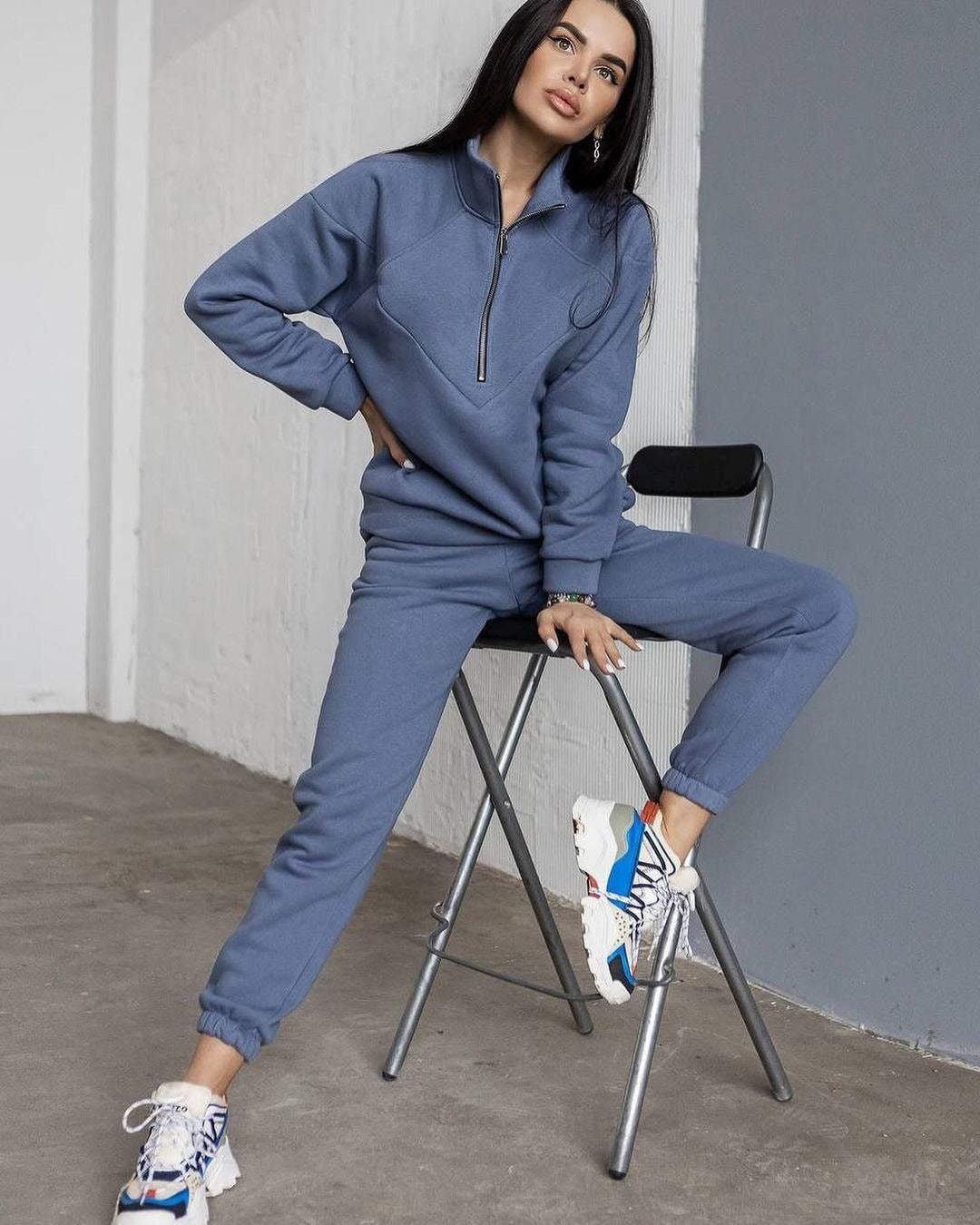 Women's Loungewear Set – Fleece – Relaxed Fit – Hoodie with Half-Zip – Joggers