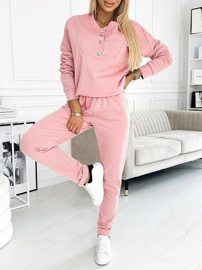 Women's Tracksuit – Relaxed Fit – Cotton Blend – Full Length – Long-Sleeved Top