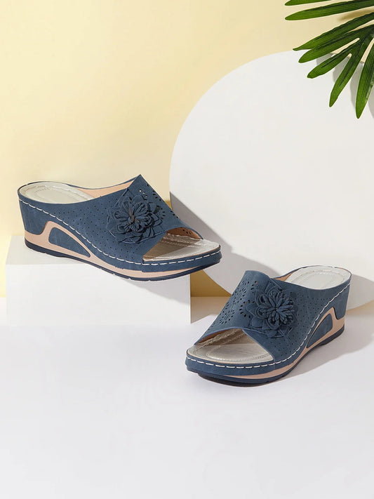 Women's Wedge Sandals – Open Toe – 3D Floral Pattern – Comfort Design