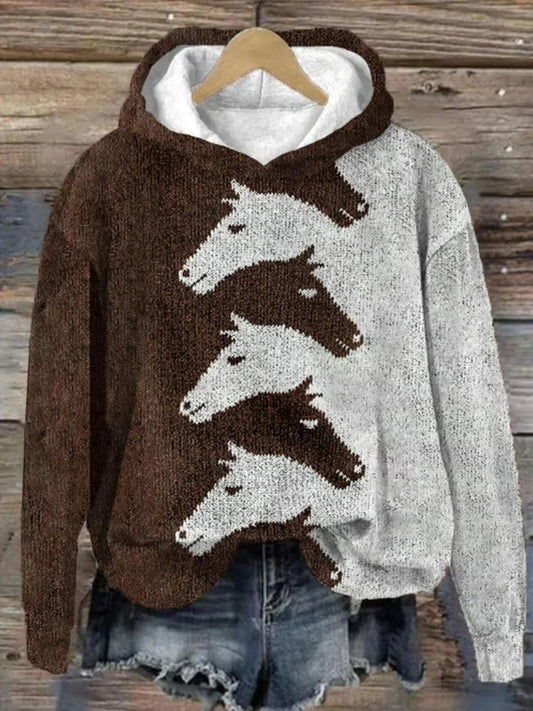 Hoodie women – Relaxed fit – Soft knit – Horse motif – Everyday use