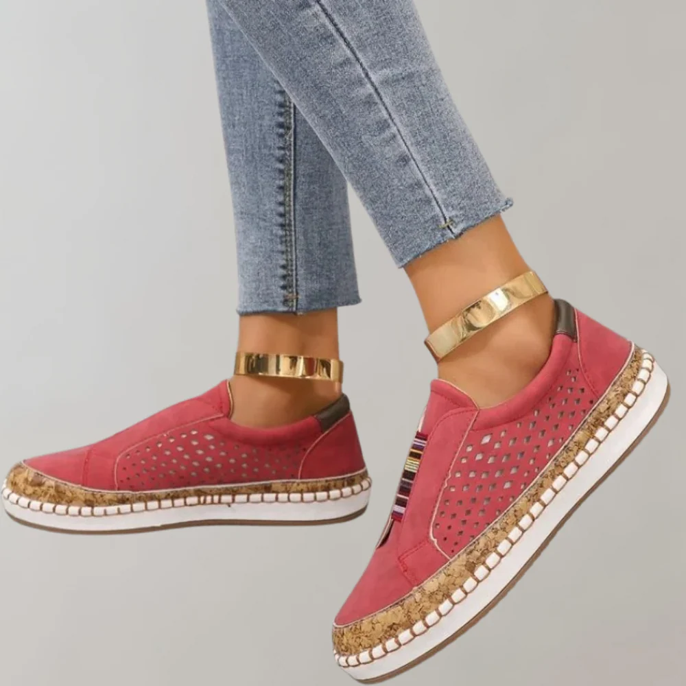 Women's Loafers – Slip-on Comfort – Perforated Upper – Elastic Bands – Cushioned Sole