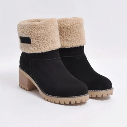 Women's Ankle Boots – Suede Look – Shearling Lining – Chunky Heel – Sturdy Sole