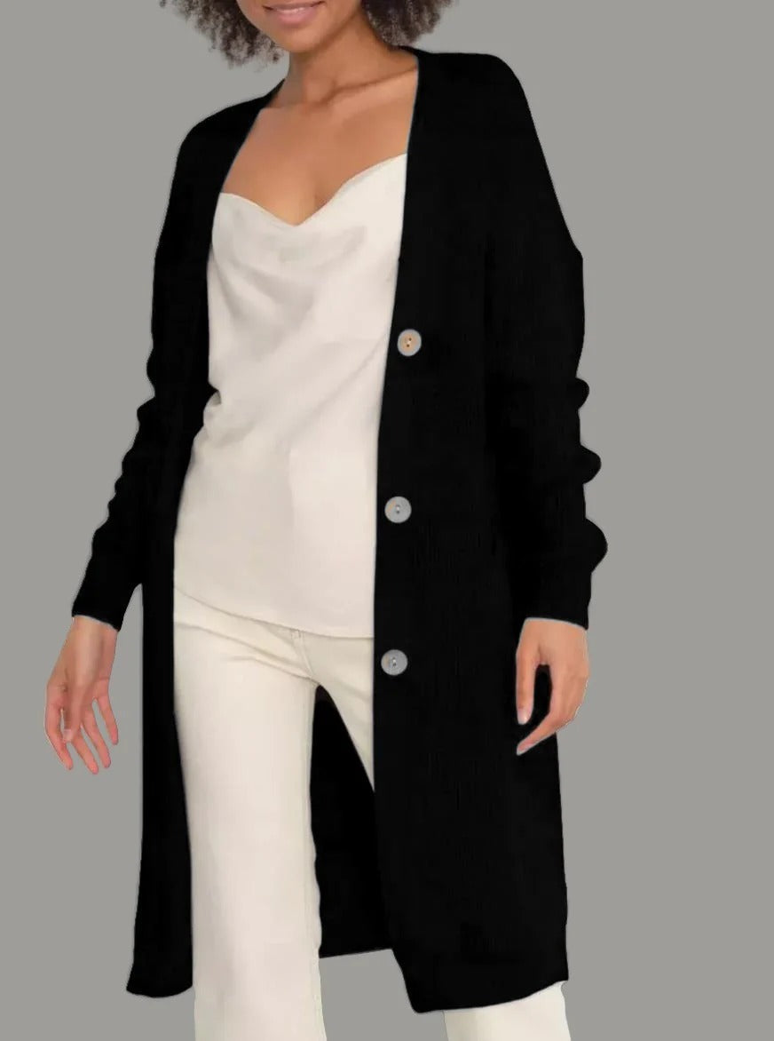 Women's Long Cardigan – Soft Knit – Relaxed Fit – Buttons – With Pockets