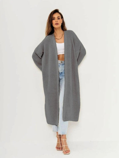 Women's Long Knitted Cardigan – Wool Feel – Oversized Fit – Open Front