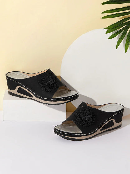 Women's Wedge Sandals – Open Toe – 3D Floral Pattern – Comfort Design