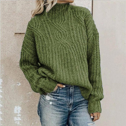 Women's Sweater – Relaxed Fit – Wool Feel – Thick Cable Knit – High Neck
