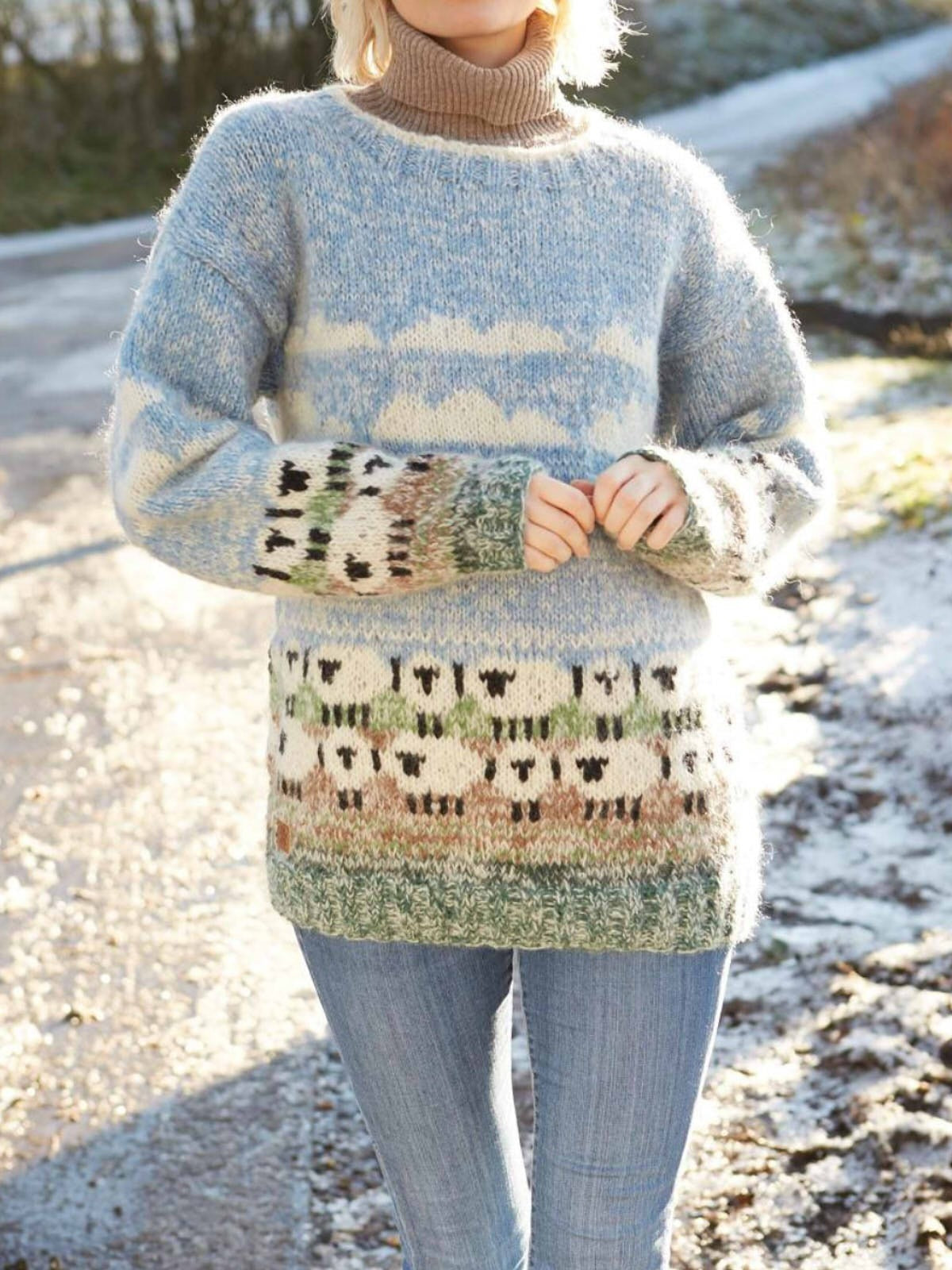 Women's Sweater – Wool Blend – Relaxed Fit – Round Neck – Natural Pattern