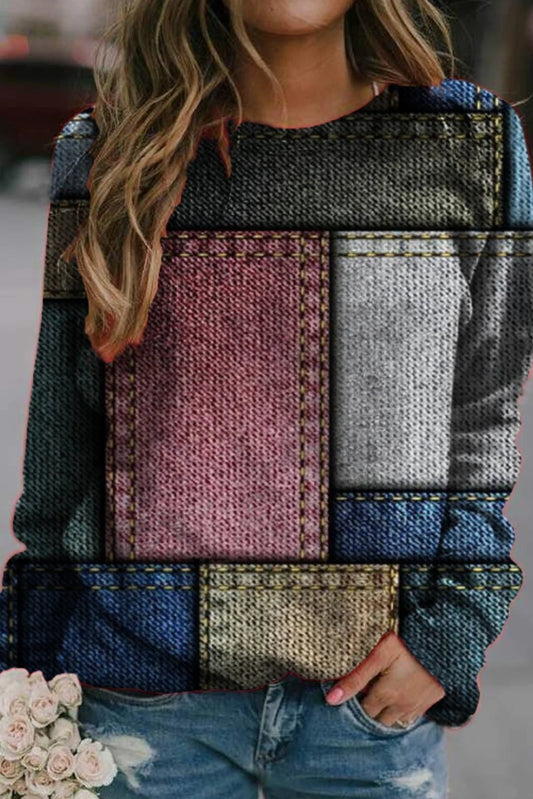 Women's Sweater – Relaxed Fit – Knitted Fabric – Patchwork Design – Long Sleeves