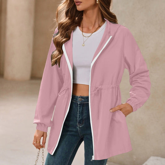 Women's Rain Jacket – Water-Repellent Lightweight Fabric – Adjustable Waist – Hood – Zipper