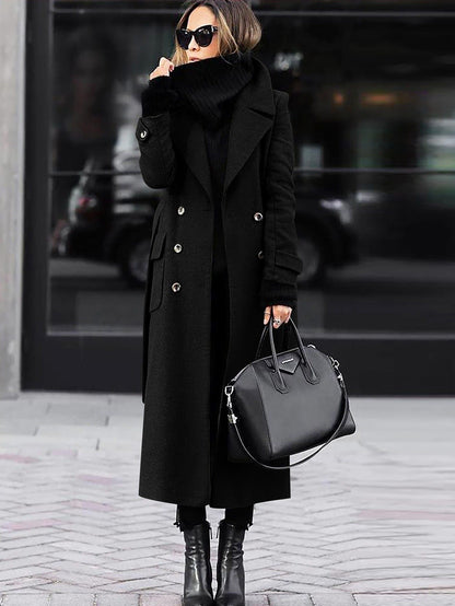 Women's Wool Coat – Tailored Fit – Double-Breasted – Elegant Long Model