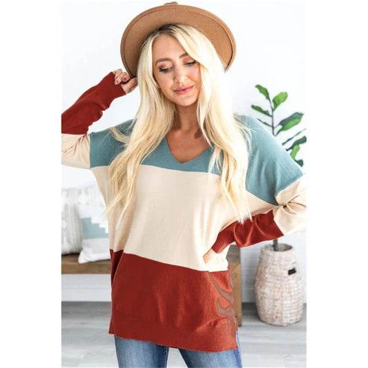 Women's Sweater – Wool Blend – Oversized Fit – V-Neck – Long Sleeves