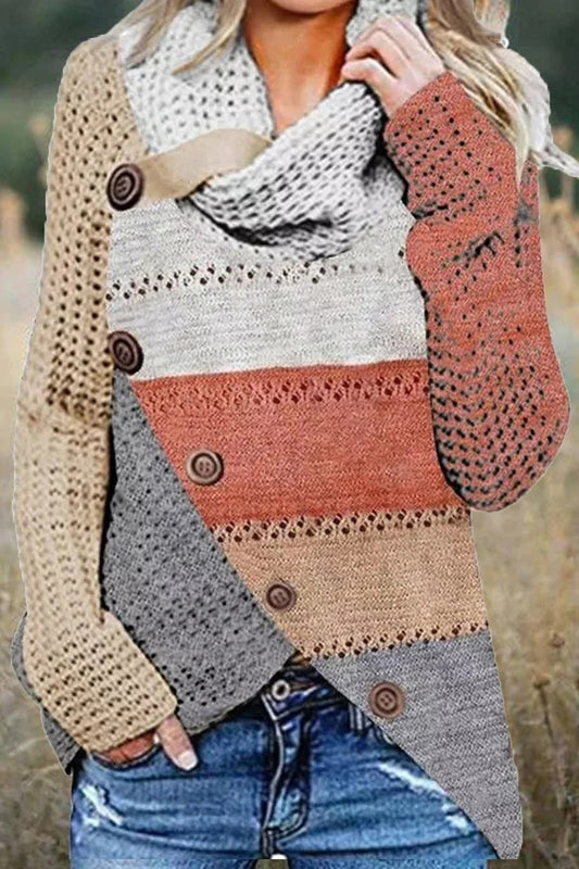 Women's Sweater – Relaxed Fit – Heaps Collar – Open Knit – Front Buttons