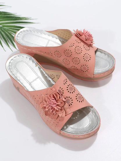 Women's Wedge Sandals – Open Toe – 3D Floral Pattern – Comfort Design