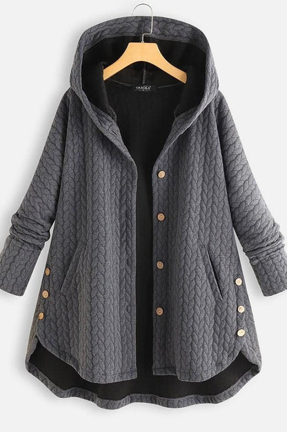 Women's Coat with Hood – A-line Cut – Quilted Wool – Knee-length – Button Fastening
