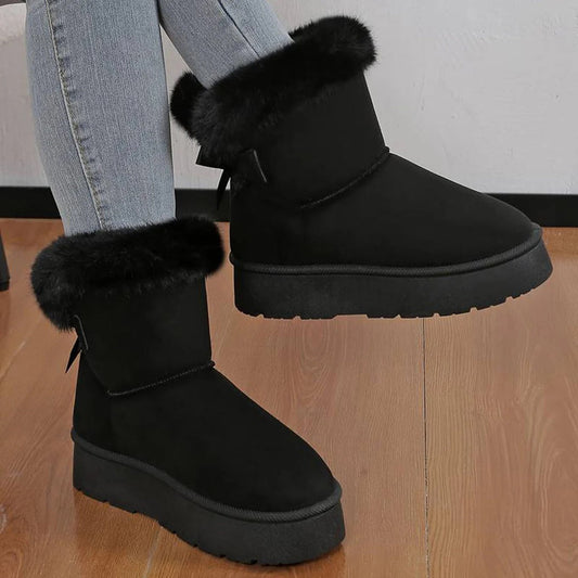 Women's Mid-Calf Boots – Suede Wool Feel – Lined with Faux Fur – Thick Sole