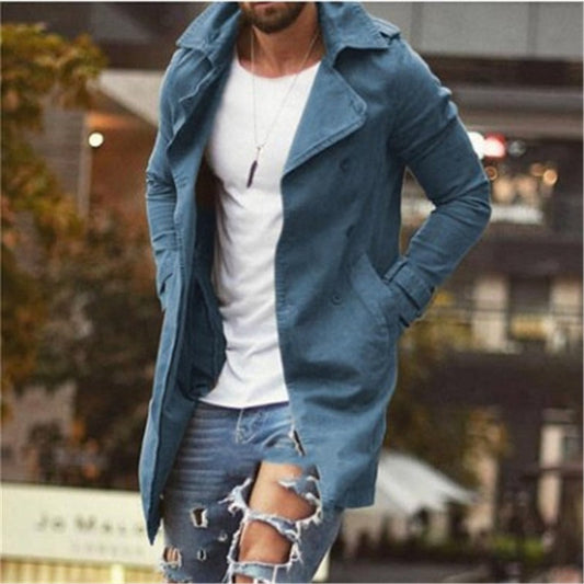 Men's Coat Mid-Length – Slim Fit – Cotton Blend – Double-Breasted with Lapels