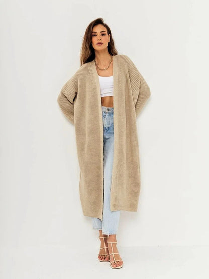 Women's Long Knitted Cardigan – Wool Feel – Oversized Fit – Open Front