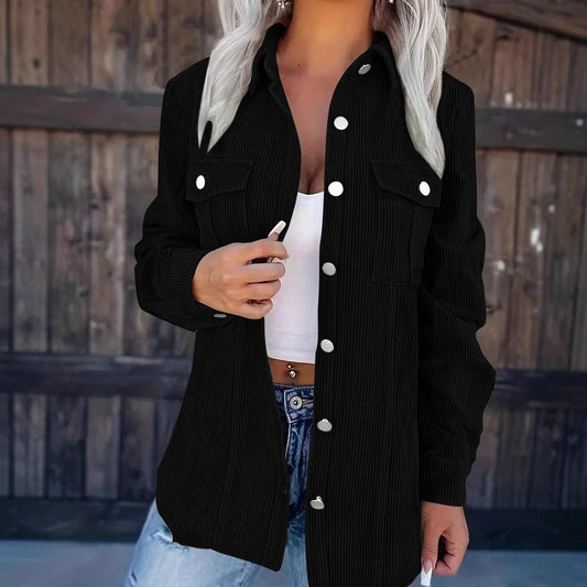 Women's Shirt Jacket – Corduroy – Relaxed Fit – Button Closure – Layered