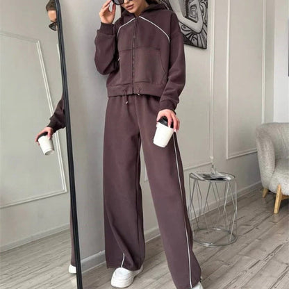 Women's Set with Hoodie and Pants – Oversized – Zipper – Wide Legs – Cotton Feel