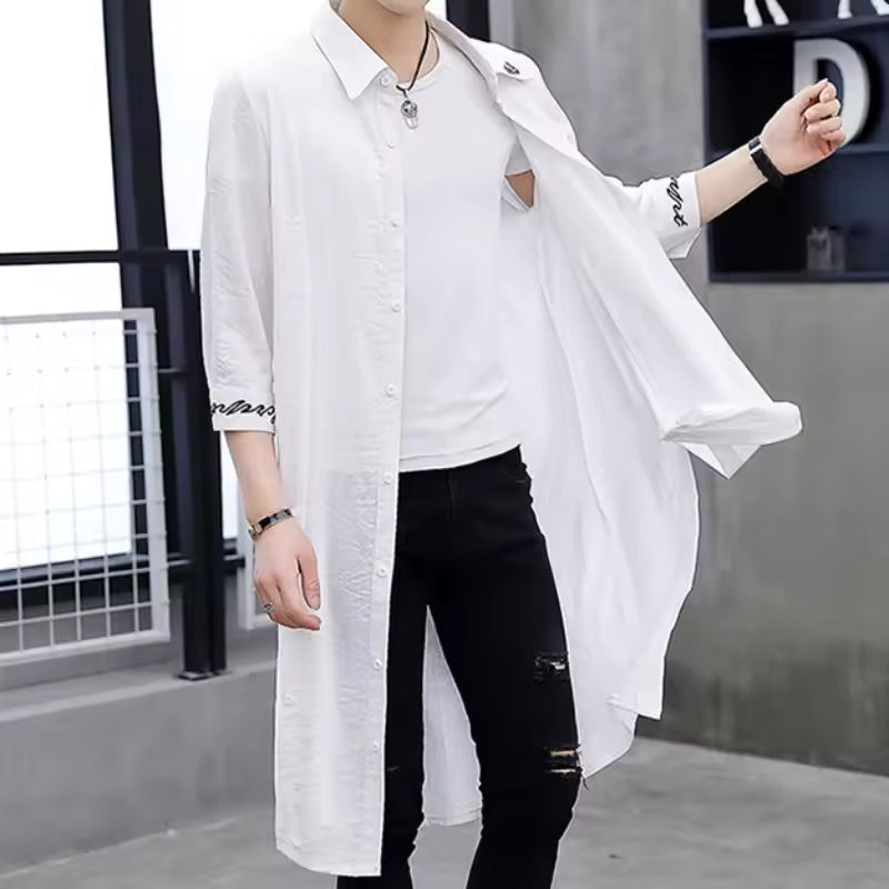 Men's Trench Coat – Oversized Fit – Cotton Blend – Embroidered Cuffs