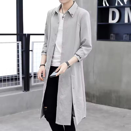 Men's Trench Coat – Oversized Fit – Cotton Blend – Embroidered Cuffs