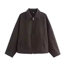 Women's Jacket – Wool Blend – Loose Fit – Zipper – Lapel Collar – Casual Style
