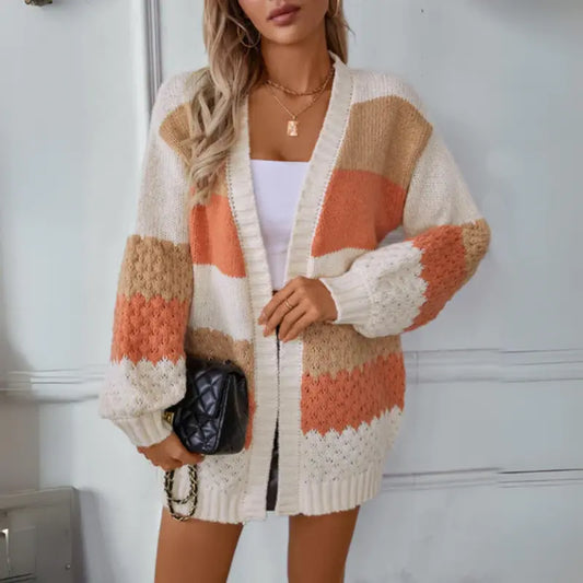Women's Knitted Cardigan – Soft Wool Blend – Chunky Knit – Long Sleeves – Relaxed Fit