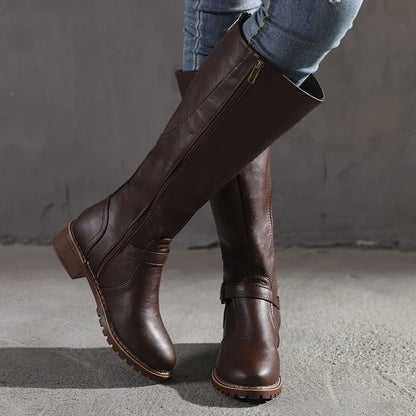 Women's Knee-High Boots – Snug Fit – Buckle – Durable Leather Look