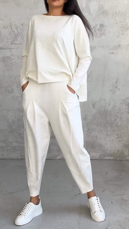 Women's Lounge Set – Oversized Top – Straight Pants – Soft Knitted Comfort Style