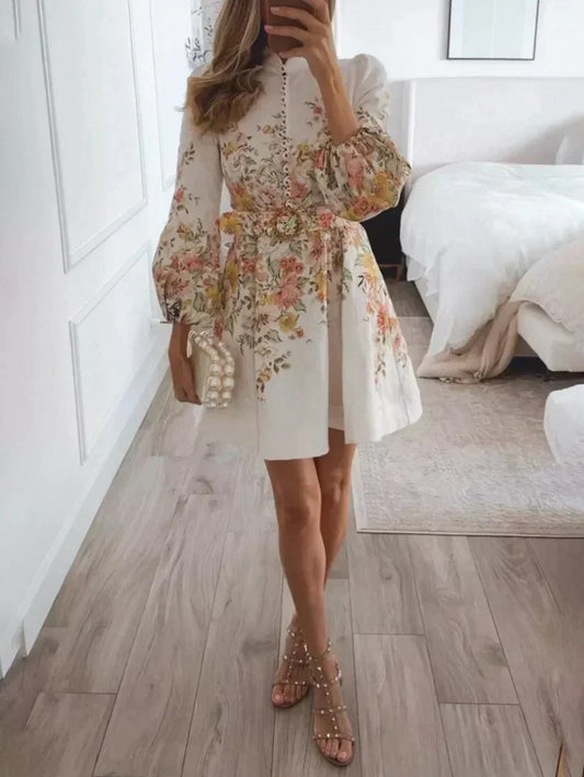 Dress for Women – Flattering A-line – Puff Sleeves – Front Buttons – Floral Print