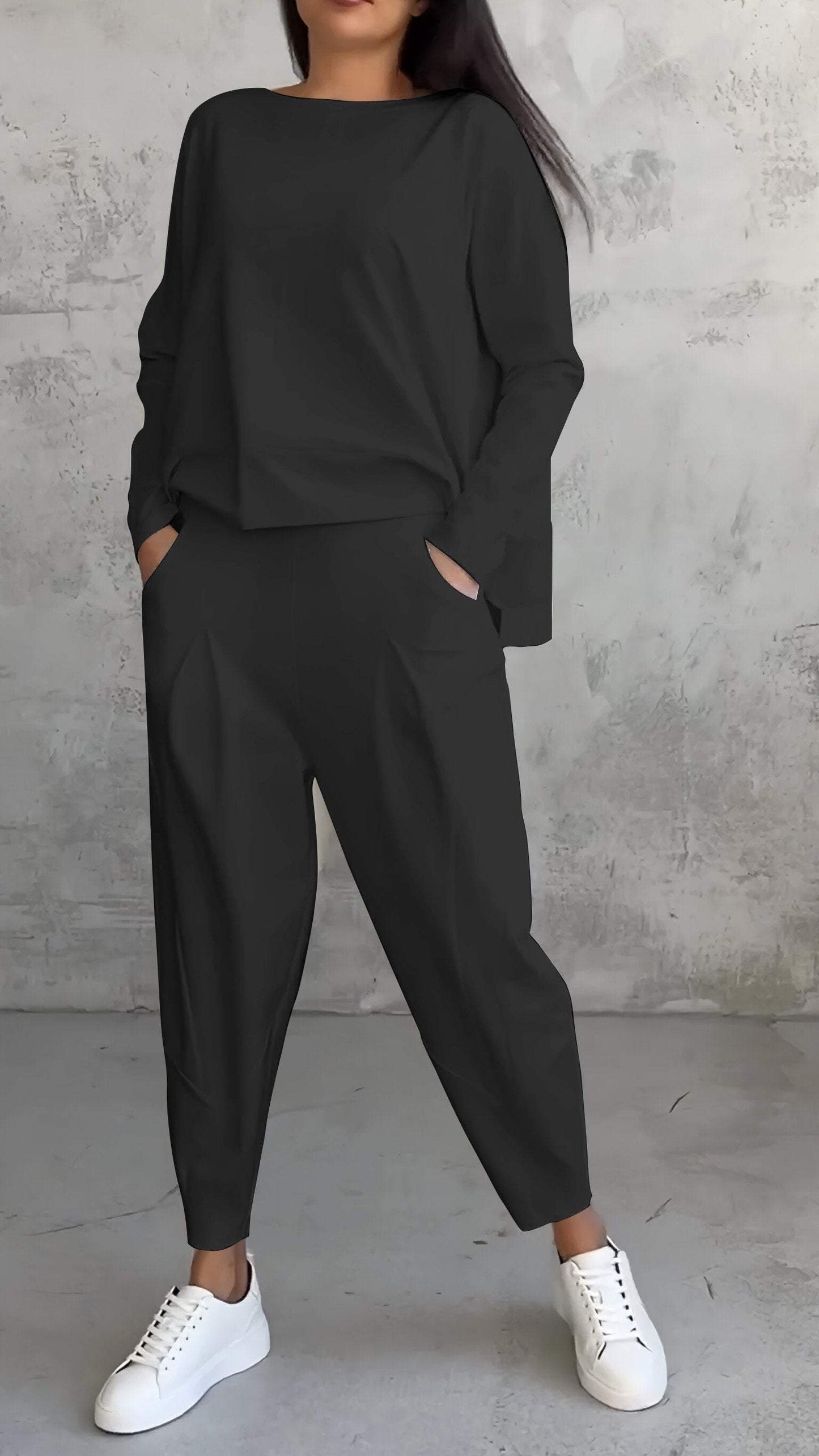 Women's Lounge Set – Oversized Top – Straight Pants – Soft Knitted Comfort Style