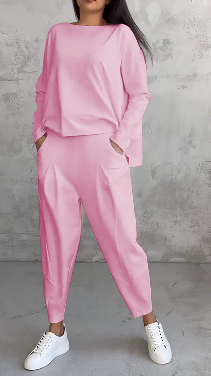 Women's Lounge Set – Oversized Top – Straight Pants – Soft Knitted Comfort Style