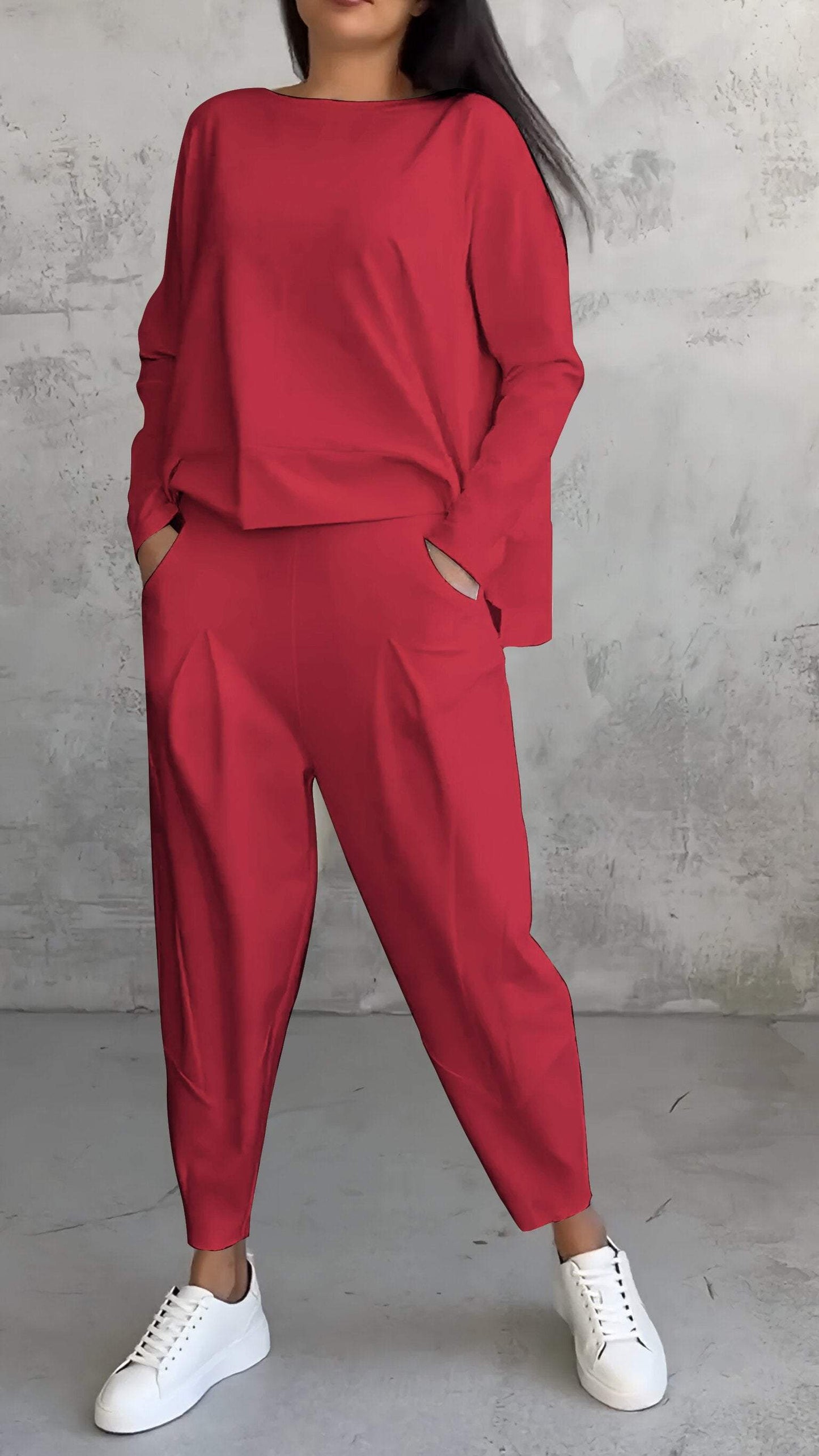 Women's Lounge Set – Oversized Top – Straight Pants – Soft Knitted Comfort Style