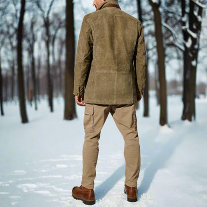 Men's Jacket - Suede Leather - Double-Breasted - Notch Lapel - Flap Pockets