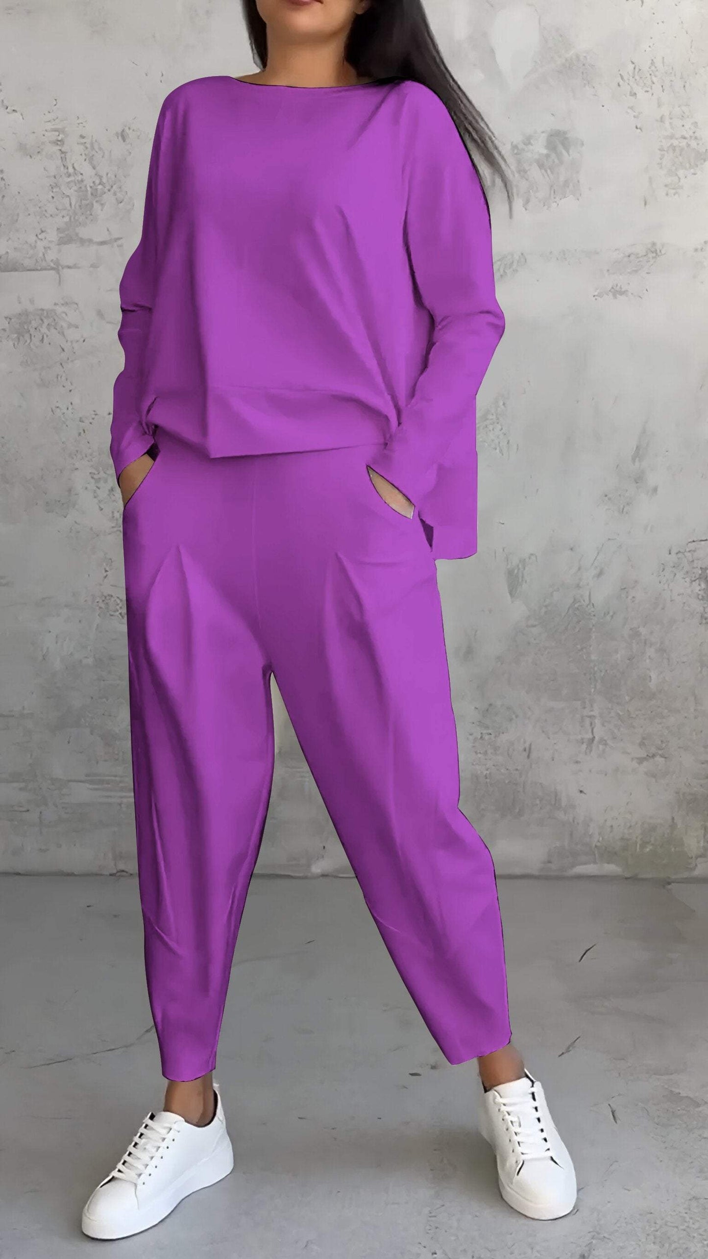 Women's Lounge Set – Oversized Top – Straight Pants – Soft Knitted Comfort Style
