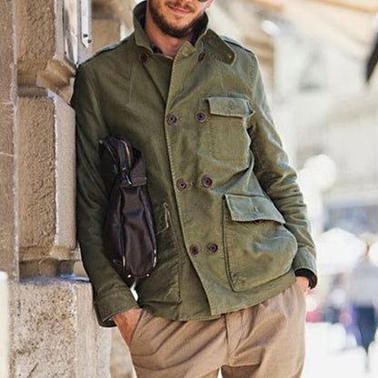 Men's Peacoat - Double-Breasted Design - Epaulettes and Flap Pockets