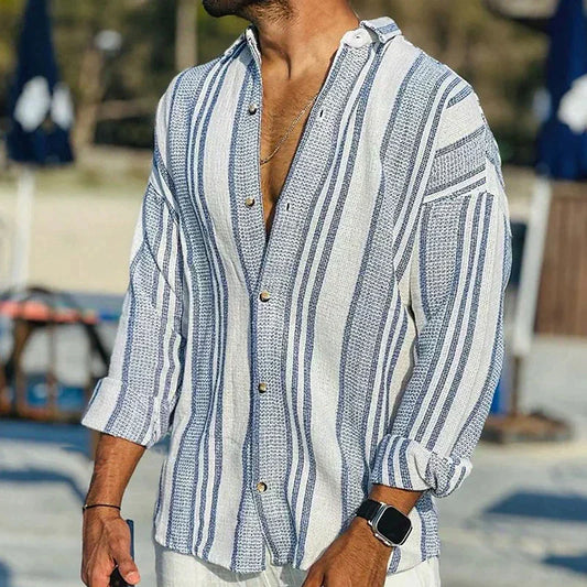 Men's Shirt – Relaxed Fit – Vertical Stripes – Breathable Natural Fiber
