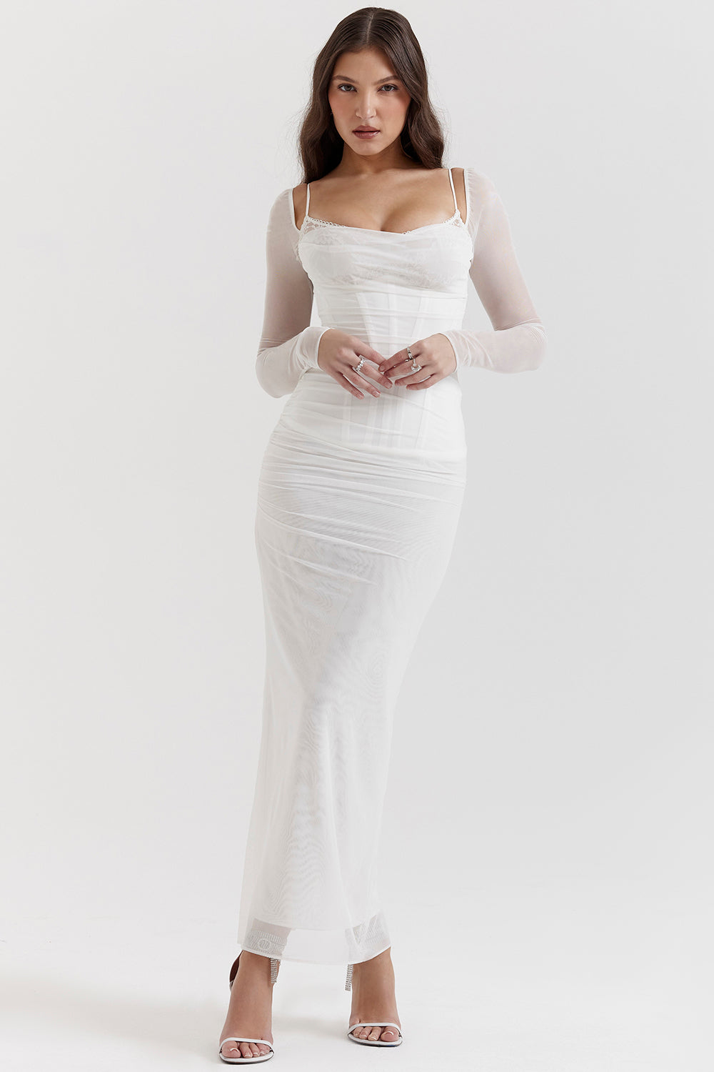Dress for Women – Maxi Dress with Tight Fit – Lace Trim – Ruched Bodice