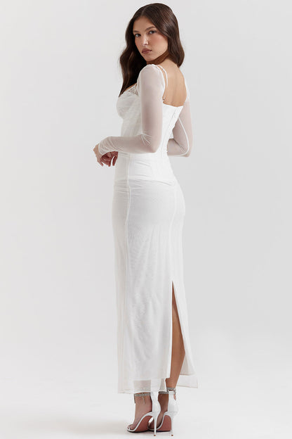 Dress for Women – Maxi Dress with Tight Fit – Lace Trim – Ruched Bodice