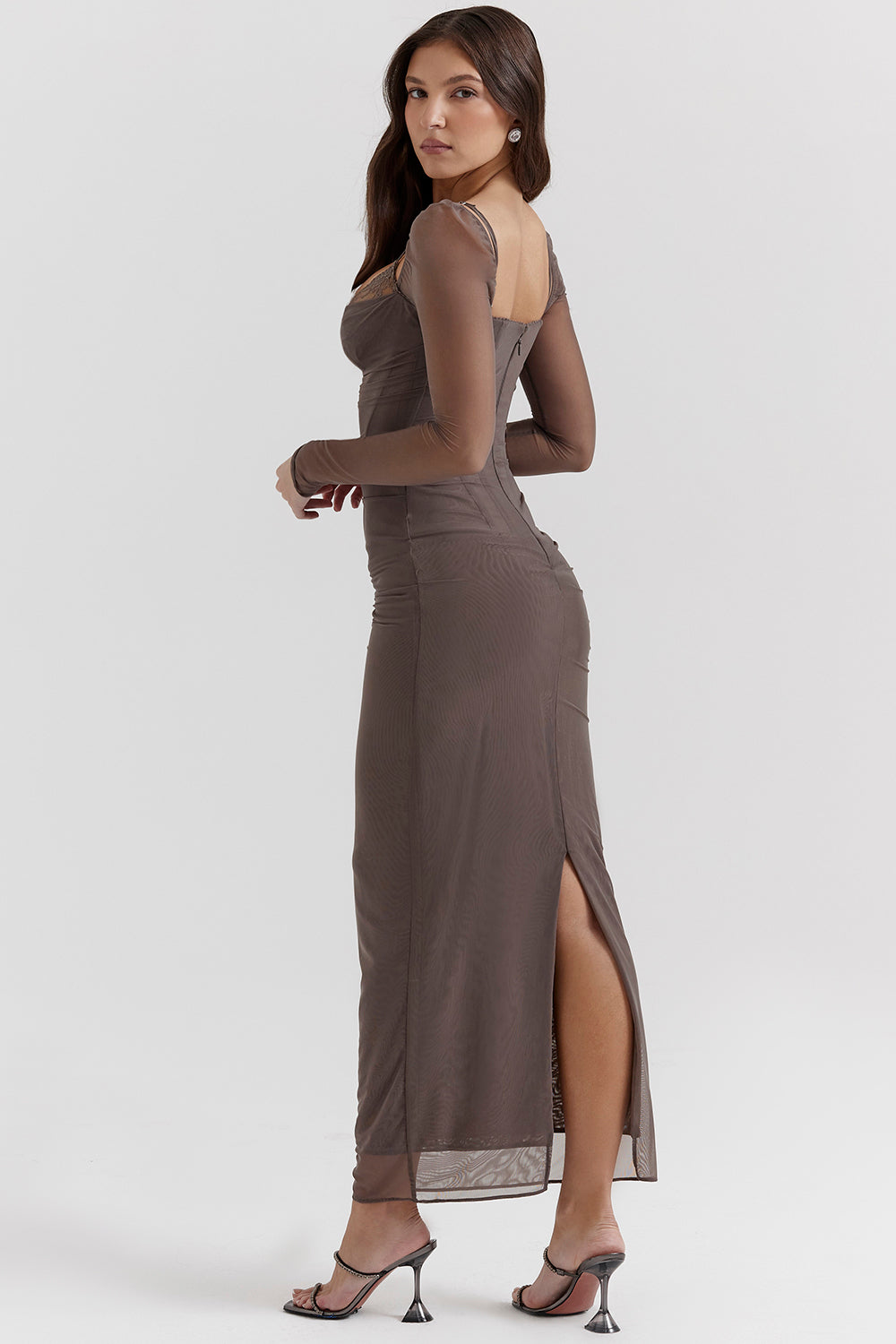 Dress for Women – Maxi Dress with Tight Fit – Lace Trim – Ruched Bodice