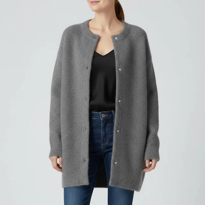 Clara Oversized Cardigan | Button-Down Collarless Knitwear
