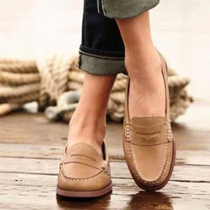 Women's Shoes Loafers – Classic Slip-On – Comfort Sole – Moc Toe with Penny Strap