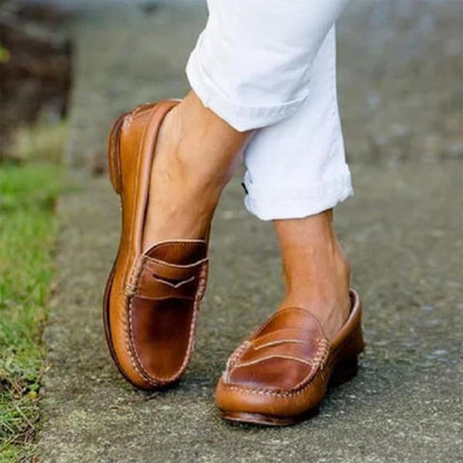 Women's Shoes Loafers – Classic Slip-On – Comfort Sole – Moc Toe with Penny Strap