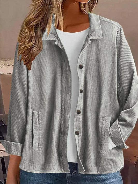 Women's Jacket – Relaxed Fit – Ribbed Texture – Shirt Collar – Button Front