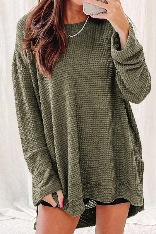 Women's Shirt – Long Model – Soft Waffle Knit – Relaxed Fit – Crew Neck