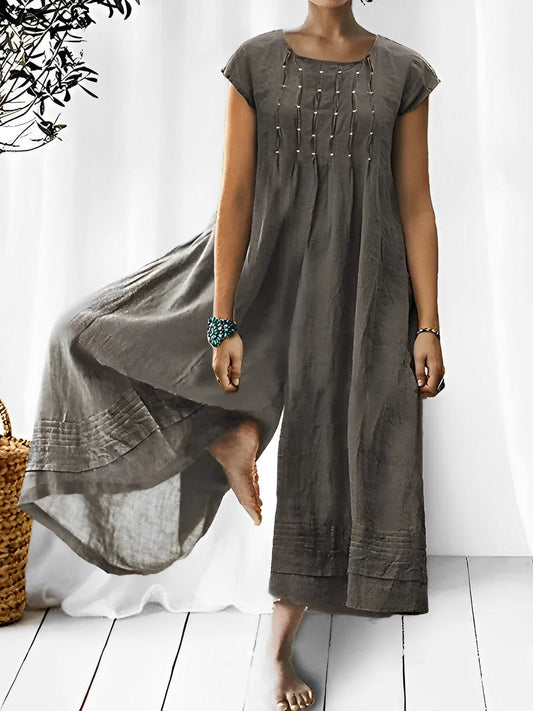 Women's Jumpsuit – Relaxed Fit – Natural Fibers – Short Sleeves – Ankle Length