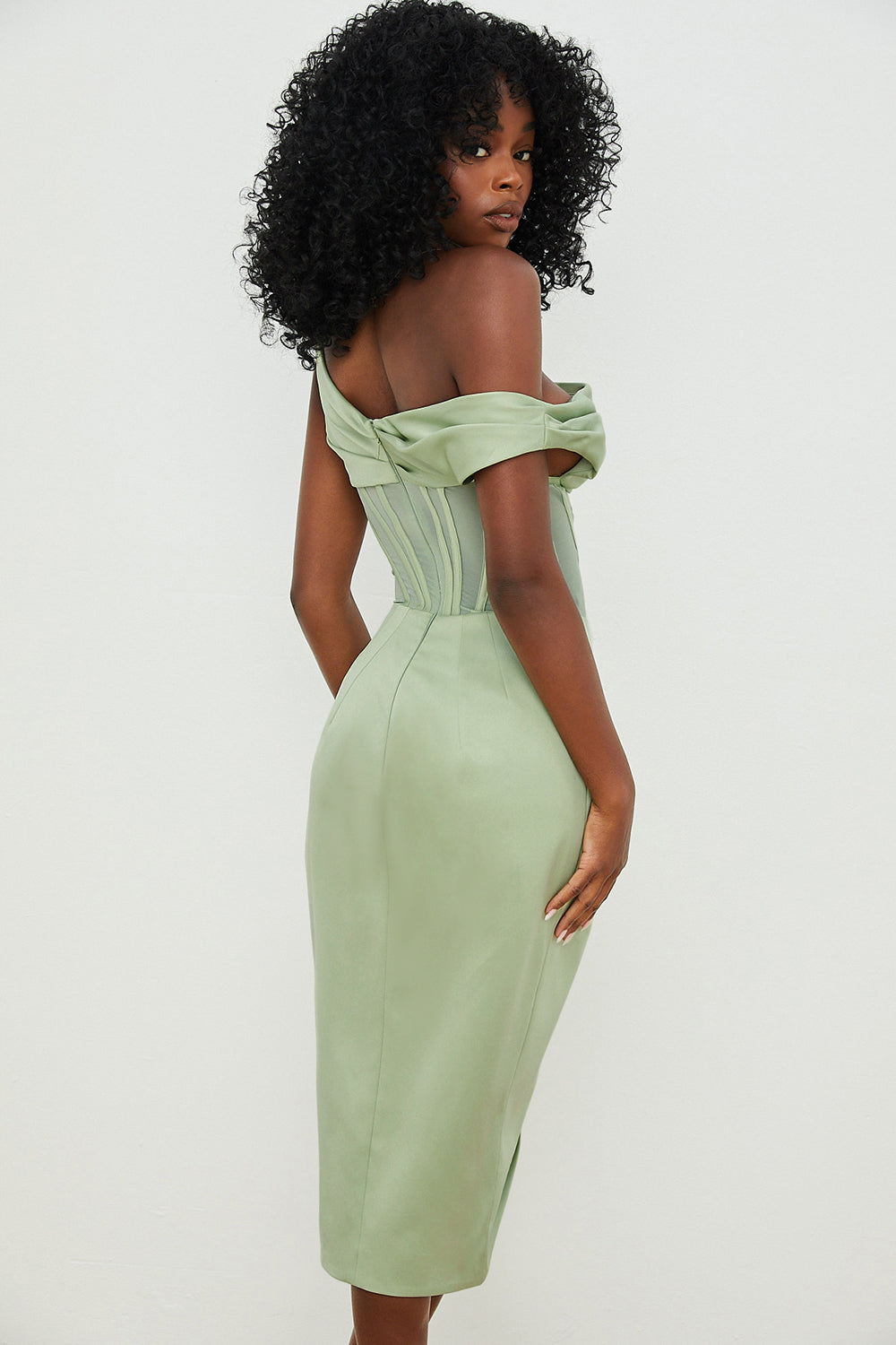 Dress for Women – Corset Bodice – Off Shoulder – Draped Cut – Midi-Length Elegance